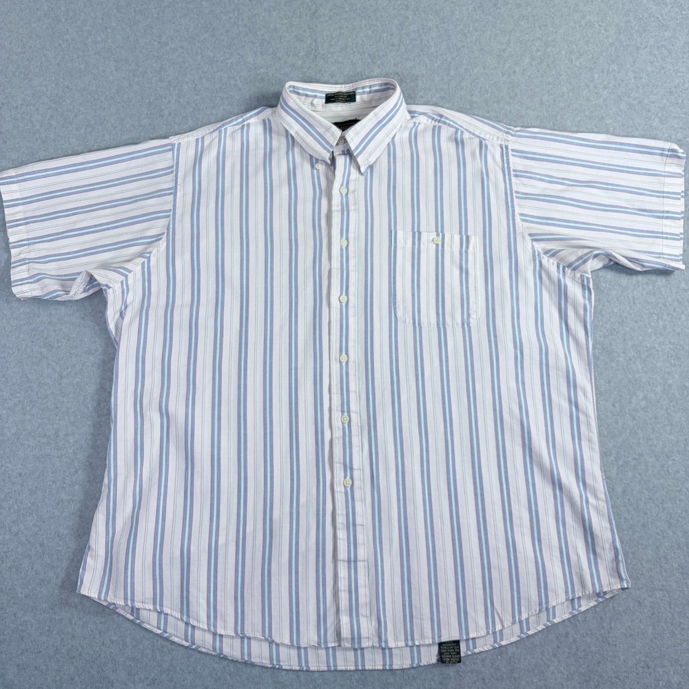 Neil Martin Mens XL Short Sleeve Button Down Shirt Striped Cotton White Blue Red